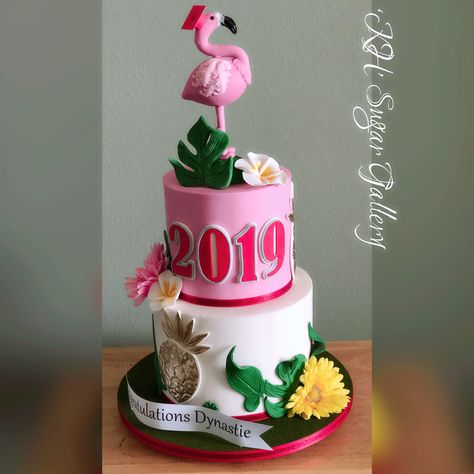 Luau Graduation Cake, Tropical Graduation Cake, Graduation Party High, Graduation Party Themes, High School Graduation Party, Cute Birthday Cakes, Tropical Theme, Luau Party, High School Graduation