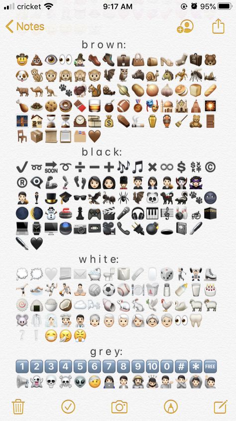 brown emojis, black emojis, white emojis, grey emojis, organized into colored order Grey Emoji Combinations, Black Emojis Aesthetic, Brown Emoji Aesthetic, White Aesthetic Emojis, Black And White Emoji Combos, Black Emoji Combos, Vintage Emojis, Brown Emoji Combos, Brown Emoji Combinations