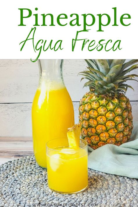 A favorite drink throughout Mexico Pineapple Agua Fresca is a simple combination of fresh fruit, water and sugar that is delicious and easy to make. Discover the best recipe for traditional Pineapple Agua Fresca. | Mexican agua fresca | pina agua fresca | agau fresca de pina | agua frescas mexicanas | pineapple drink recipe | Pineapple Agua Fresca, Aqua Fresca Recipes, Mexican Drink Recipes, Aqua Fresca, Agua Fresca Recipe, Yummy Summer Drinks, Summer Pineapple, Pineapple Water, Pineapple Drinks