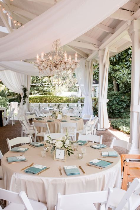 This couple selected a neutral color palette of ivory, cream, champagne, and gold and added a pop of sea glass to create a minimalist, summer table-scape for their garden wedding reception. Tap the pin to read their story and pin even more inspo for your wedding. Wedding Venue Blue Theme, Coastal Wedding Colors, Champagne And Blue Wedding, Sea Glass Wedding, John Myers, Smith Wedding, Wedding Themes Summer, Minimalist Wedding Decor, Sea Wedding