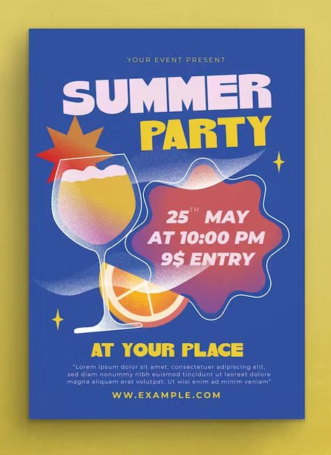 Summer Party Flyer Template AI, PSD Procreate Flyer Design, Summer Event Poster, Summer Party Poster, Party Poster Design, Elegant Flyer, Summer Party Flyer, Party Design Ideas, Invitation Poster, Photoshop Tutorial Graphics