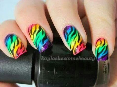 Nails ★ Zebra Pedicure, Zebra Nail Art, Zebra Print Nails, Rainbow Nail, Nail Designs Pictures, Zebra Nails, Rainbow Zebra, Easter Nail Art, Leopard Print Nails