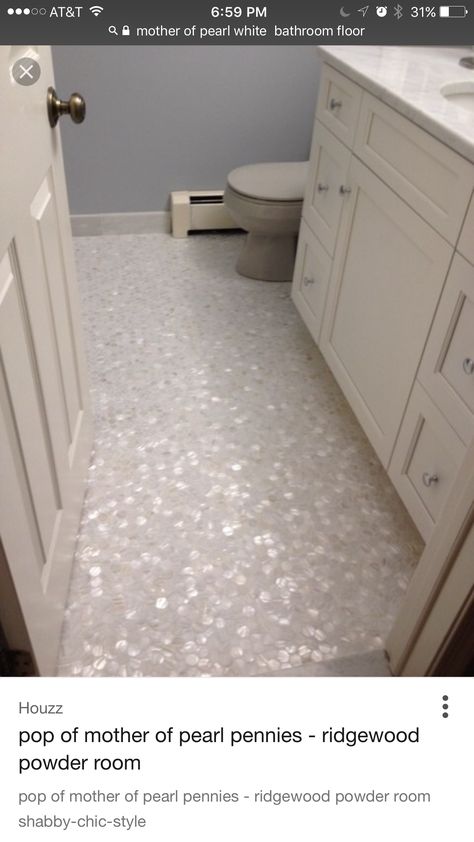 Penny Tiles Bathroom, Cardboard Kitchen, Epoxy Countertops, Home Flooring, Bathroom Stuff, Pearl Tile, Wet Room, Bathroom Remodel Designs, Downstairs Bathroom