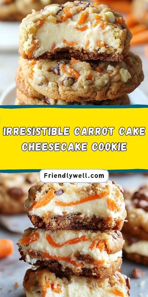 Treat yourself with these Soft and Creamy Carrot Cake Cheesecake Cookies! 🥕✨ With a spiced carrot cake flavor and rich cheesecake filling, these cookies are as delicious as they are easy to make. Perfect for any occasion or just as a sweet snack! Save this pin for later! 🧁💖
#CheesecakeDesserts #CarrotCakeCookies #HolidayTreats #BakingMadeEasy #EasyRecipesForDesserts #CookieLovers 🍪🍰 Spiced Carrot Cake, Rich Cheesecake, Carrot Spice Cake, Carrot Cake Cheesecake, Carrot Cake Cookies, Cheesecake Lovers, Cake Cheesecake, Shredded Carrots, Cream Butter