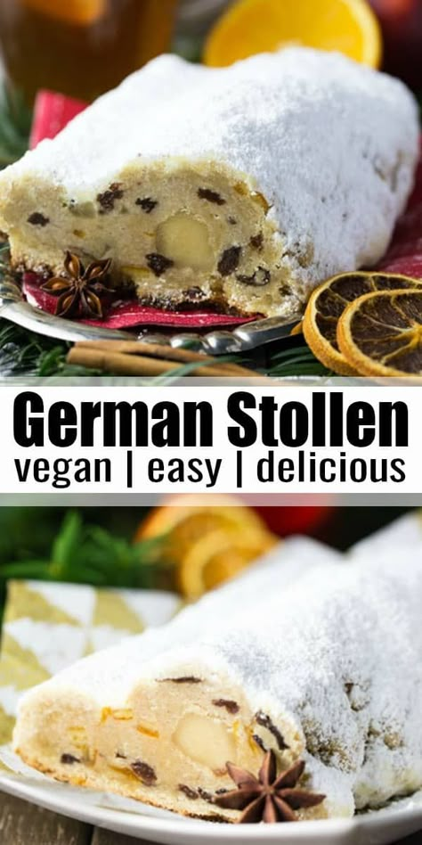 German Stollen, Stollen Recipe, Vegan Holiday Recipes, Vegan Christmas Recipes, Fruit Cake Christmas, Healthy Holiday Recipes, Butter Milk, Holiday Dessert Recipes, Christmas Spices