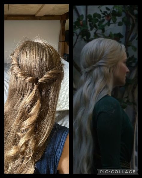 Lotr Inspired Hairstyles, Elven Hairstyles Female, Lotr Elf Hairstyles, Lord Of The Rings Elf Hairstyles, Galadriel Rings Of Power Hair, Lord Of The Rings Inspired Hairstyles, Eowyn Hairstyle, Simple Medieval Hairstyles, Elvish Hairstyles Lord Of The Rings