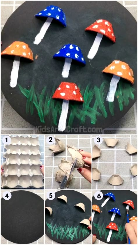 Mushroom Art Elementary, Egg Carton Mushroom Craft, Mushrooms Activities For Kids, Egg Carton Mushrooms, Mushroom Kids Craft, Mushroom Crafts For Kids, Mushroom Crafts Diy, Mushroom Project, Egg Carton Art