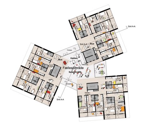 University of Southern Denmark Student Housing Winning Proposal / C.F. Møller Architects Student Hostel, Student Dorm, Student Housing, Student Living, Student House, Plan Drawing, Apartment Plans, Social Housing, Parking Design