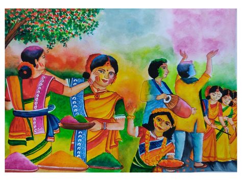 Figure composition| holi festival| Basanta utsab | Village watercolor painting |happy holi watercolor |village scenary drawing | village scenery painting | composition painting | Composition drawing | Figure drawing watercolor | Figure drawing easy | Easy scenery watercolor painting | Holi watercolor painting | Easy drawing Holi Festival Painting, Holi Painting Watercolor, Village Scenery Painting, Village Watercolor Painting, Ladybird Drawing, Candle Art Painting, Drawing Village, Subject Drawing, Watercolor Village