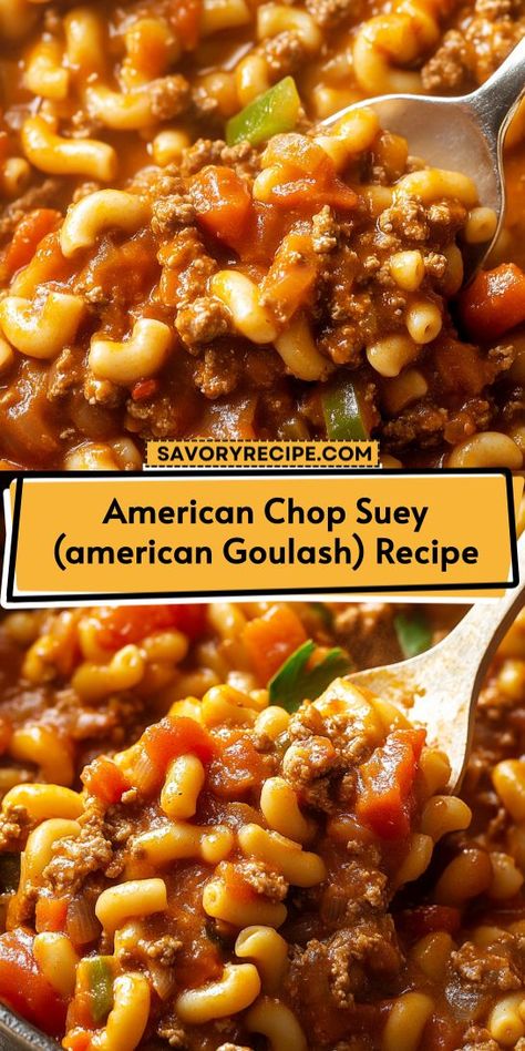 American Chop Suey, also known as American Goulash, is a comforting one-pot dish that your family will love! This recipe features ground beef, pasta, and a zesty tomato sauce, making it a staple for any ground beef recipes collection. Quick to prepare and full of flavor, it’s a winner! American Chop Suey Recipe, Chop Suey Recipe, American Chop Suey, American Goulash, Savory Recipe, Goulash Recipe, Ground Beef Pasta, Goulash Recipes, Beef Pasta