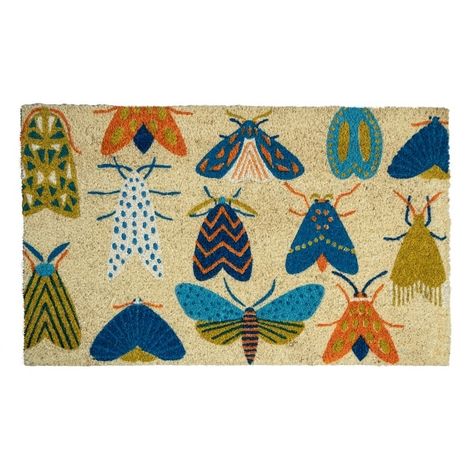 Entryways Moths Coir Doormat - On Sale - Bed Bath & Beyond - 33374570 Outside Door Mats, Colorful Moths, Nature Symbols, Door Mat Entryway, Mid Century Cat, Doors And Floors, Hand Stencil, Indoor Mat, Outdoor Door