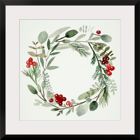 Fine Art Print, Martin Black Frame entitled Holly Wreath II.  Multiple sizes available.  Primary colors within this image include Burgundy, White, Black, Gray.  Made in USA.  Satisfaction guaranteed.  Inks used are latex-based and designed to last. 2024 Ornaments, Christmas Wreath Illustration, Wreath Illustration, Learn Watercolor Painting, Holly Wreath, Black Frame Wall Art, Black Frame Wall, Christmas Card Art, Watercolor Projects