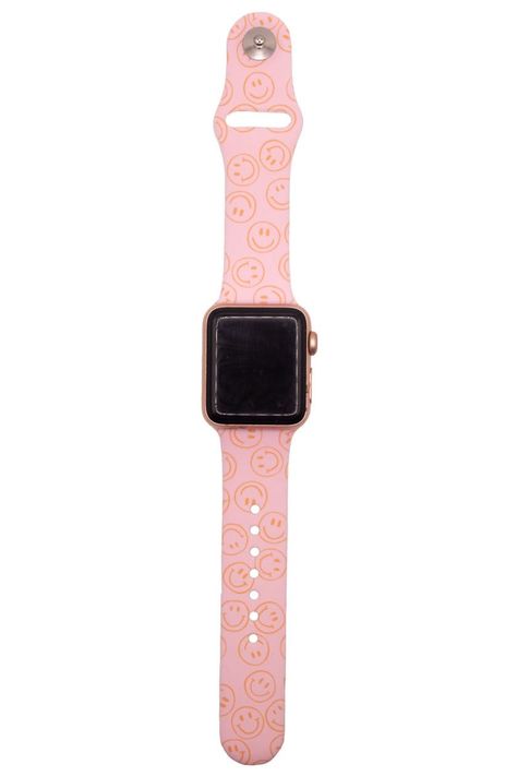 Bring style to your Apple watch with a Walli watch band. Our watchbands are made of high-quality silicone for comfortable wear all day. Pair this band with a coordinating All Smiles case and wrist lanyard! Strap Design: Light bubblegum pink with peach orange smiley faces Size: 38/40/41 mm - Fits wrists 5.5-7" longSize: 42/44/45 mm - Fits wrists 6-7.5" long Apple Watch Band Preppy, Preppy Apple Watch Band, Preppy Watch Bands, Cute Watch Bands, Aesthetic Apple Watch Bands, Preppy Apple Watch Bands, Apple Watch Preppy, Apple Watch Bands Aesthetic, Preppy Apple Watch