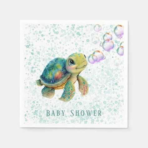 Watercolor Adorable Turtle Bubbles Baby Shower Napkins - sea turtle party gifts Sea Turtle Party, Shower Cards, Baby Shower Napkins, Watercolor Baby Shower, Turtle Party, Baby Shower Cards, Sea Turtle, Shower Invitation, Painting Inspiration