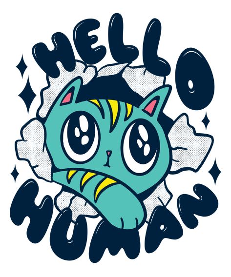 Cute Baby Cat Hello Human Art Aesthetic Design | Women's Fashion T-shirt Gift Idea. Get yours now on Redbubble. Perfect for cat lovers. Redbubble T Shirt, Grey Tshirt Design, Cat Staring, Cat Tshirt Design, Hello Design, Saying Hello, Craft Logo, Tshirt Printing, Tshirt Printing Design