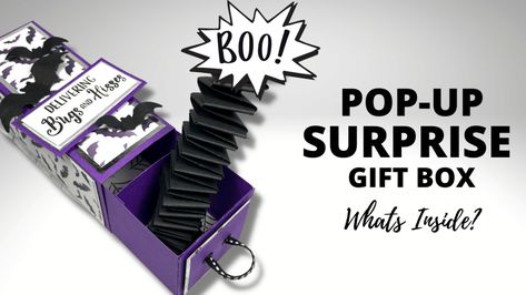 Pop-Up SURPRISE Gift Box, What’s Inside?!? – MIXED UP CRAFT Diy Surprise Box, Pop Up Gift, Halloween Cards Diy, Box Bag Tutorial, Surprise Gift Box, Pop Up Box, Surprise Box Gift, Pop Up Box Cards, Gift Card Boxes