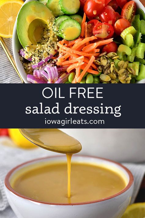 All you need is 3 ingredients to make low fat, flavor packed, Oil Free Honey Mustard Salad Dressing! Drizzle over any and all salads. iowagirleats.com oil free salad dressing, oil free recipes, low fat salad dressing, low fat salad dressing recipe, oil free salad dressing, no oil salad dressing, oil free honey mustard dressing, salad dressing without oil, low calorie mustard dressing Low Fat Salad Dressing Recipe, Oil Free Recipes, Low Fat Salad Dressing, Savory Potato Salad, Honey Mustard Salad, Honey Salad Dressing, Low Fat Salads, Low Carb Salad Dressing, Oil Free Salad Dressing