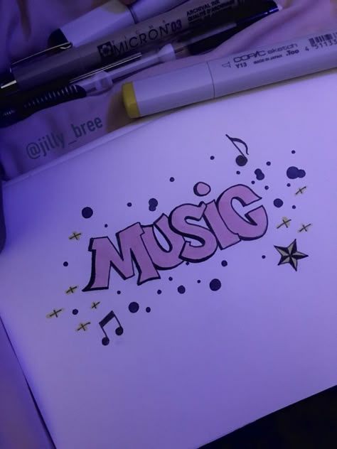 Graffiti Music Art, Easy Graffiti Art, Graffiti Art Drawings, Music Graffiti, Pink Graffiti, Easy Graffiti, Pink Typography, Markers Drawing Ideas, Graffiti Pictures