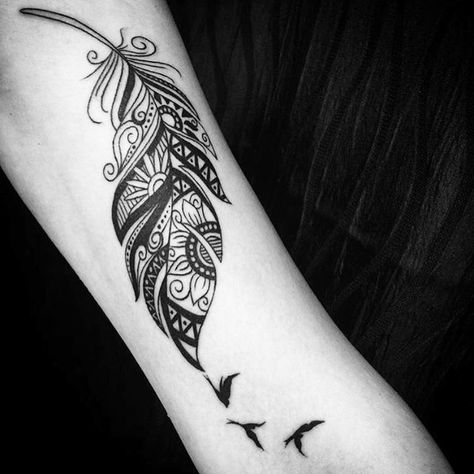 Feather and Birds Tribal Tattoos for Women                                                                                                                                                      More Mandala Feather, Mayan Tattoos, Cool Shoulder Tattoos, Hamsa Tattoo, Armband Tattoo Design, Feather Tattoo Design, Bull Tattoos, Arm Band Tattoo, Celtic Tattoos