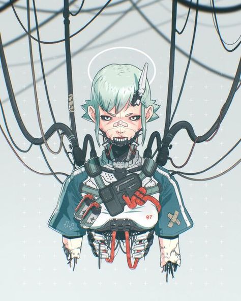 Davey Perkins on Instagram: "Collab with @dominikguembel for SANCTUARY season 02, which is now available of Nifty with open editions. Had a lot of fun with the weird body amor and the mint color palette. ⁣ ⁣ ⁣ #illustration #digitalillustration #digitalart #print #procreate #aftereffects #art #manga #anime #scifi #retro #future #characterdesign #characterart #characterconcept #conceptart #cyberpunk #cyborg" Davey Perkins, Cyborgs Art, Arte Robot, Cyberpunk Aesthetic, Cyberpunk Character, After Life, Robots Concept, Robot Concept Art, Cyberpunk Art