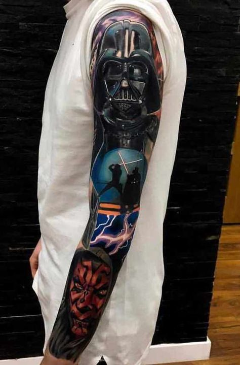 Baker Tattoo, Star Wars Tattoo Sleeve, Chris Tattoo, Darth Vader Tattoo, Mangas Tattoo, Jordan Baker, Full Sleeve Tattoo Design, Marvel Tattoos, Tattoo Sleeves