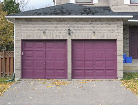 Purple garage doors Garage Door Weather Stripping, Purple Front Doors, Garage Door Colors, Garage Door Seal, Garage Door Parts, Purple Furniture, Garage Door Types, Residential Garage Doors, Cool Garages