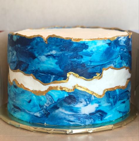 Marbled blue fault line cake Marble Fault Line Cake, Marble Effect Buttercream Cake, Blue And Gold Marble Cake, Blue Marble Wedding Cake, Blue Marble Fondant Cake, Marble, Cake, Blue