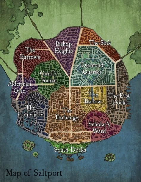 Fantasy City Map, Fantasy Map Making, Map Layout, Dnd Stories, Dnd World Map, Fantasy World Map, Map Making, Tabletop Rpg Maps, Town Map