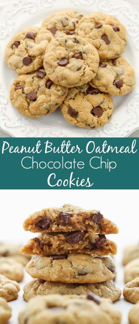 Peanut Butter Oatmeal Chocolate Chip, Peanut Butter Oatmeal Chocolate Chip Cookies, Delicious Oatmeal, Cookie Recipes Unique, Peanut Butter Oatmeal Cookies, Peanut Butter Chocolate Chip Cookies, Oatmeal Chocolate Chip, Peanut Butter Oatmeal, Oatmeal Chocolate