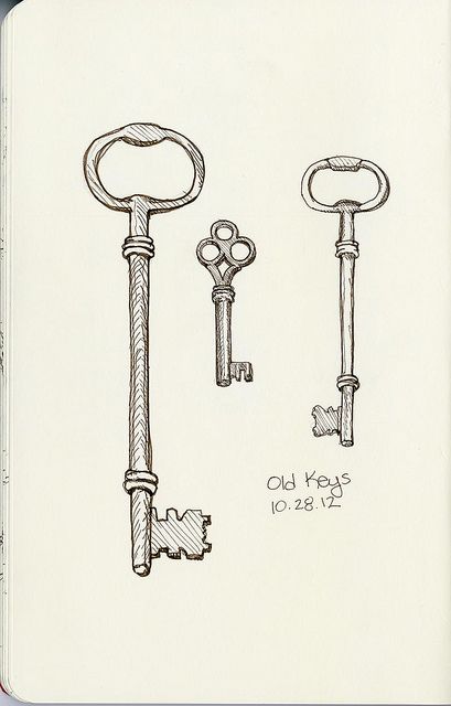 Vintage Keys Drawing, Skeleton Key Tattoo Vintage, Old Keys Tattoo, Key With Ribbon Tattoo, Vintage Keys Tattoo, Two Keys Tattoo, Old Key Tattoo Ideas, Minimal Key Tattoo, Key Sketch Drawings