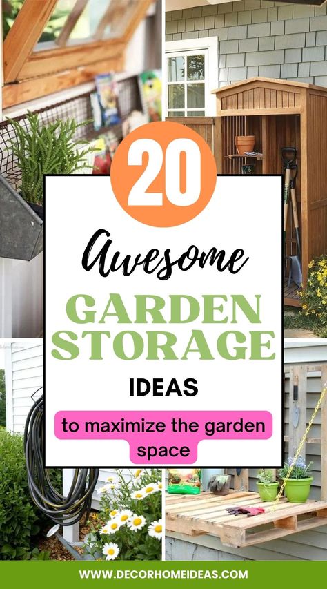 Garden Supply Organization, Small Garden Storage Ideas, Tiny Shed Ideas, Garden Storage Ideas, Small Garden Storage, Outdoor Garden Storage, Pillow Storage, Outside Storage, Pot Storage