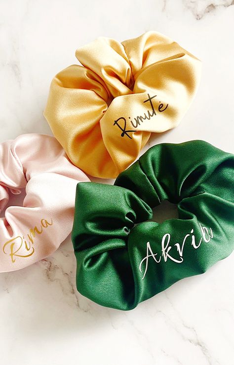 Customized Scrunchies, Bridesmaid Scrunchie, Proposal Boxes, Satin Scrunchies, Hair Supplies, Country Gifts, Personalized Bride, Bridesmaid Proposal Box, Wedding Gifts For Bridesmaids