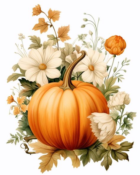 Thanksgiving Inspiration, Art Mignon, Pumpkin Clipart, Watercolor Pumpkins, Pumpkin Png, Fete Halloween, Gifts For Adults, Fall Floral, Fall Thanksgiving