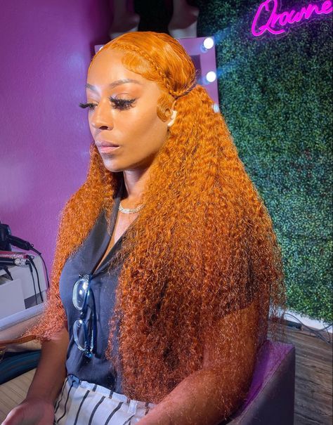 Orange Lace Front Wig, Wig Inspiration, Ginger Wig, Wigs Hairstyles, Wig Middle Part, Colored Weave, Natural Hair Growth Tips, Ginger Hair Color, Faux Locs Hairstyles