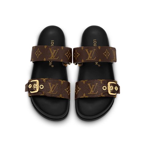 Louis Vuitton Slides, Louis Vuitton Official Website, Two Strap Sandals, Mule Shoes, Flat Mules, Louis Vuitton Sandals, Louis Vuitton Official, Mule Sandals, Comfortable Flats