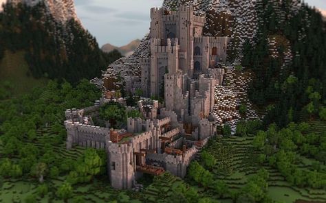 Minecraft Mountain Castle, Minecraft Medieval Castle, Minecraft Castle Blueprints, Minecraft Castle Designs, Minecraft Kingdom, Minecraft Mansion, Minecraft Structures, Minecraft House Plans, Minecraft Farm