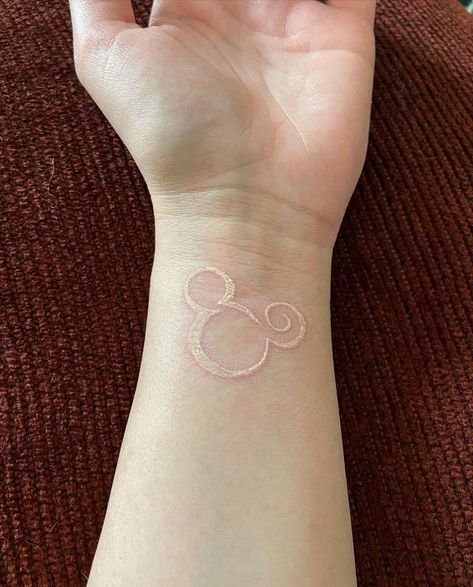 Disney Foot Tattoo, Hidden Mickey Tattoo, White Ink Tattoos Healed, Pen Ink Tattoo, Tiny Disney Tattoo, Mickey Tattoo, Mickey Mouse Tattoo, Icon Tattoo, Simple Wrist Tattoos