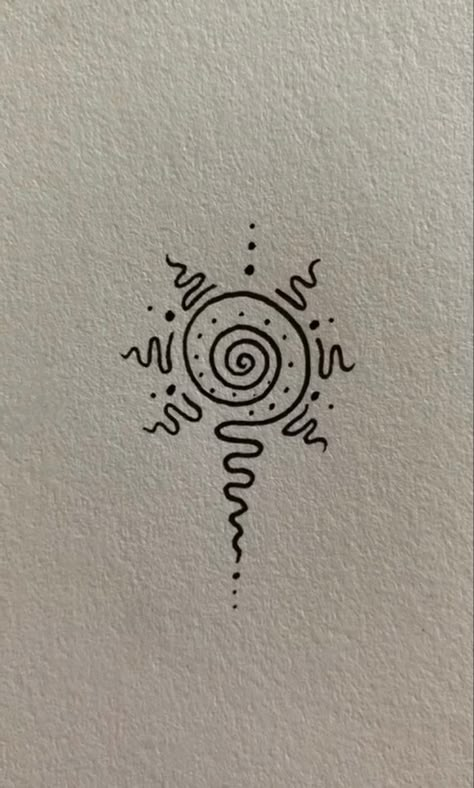 Planet Stick And Poke, Swirly Sun Tattoo, Small Hippie Tattoo, Spiral Sun Tattoo, Hippy Tatoos Free Spirit, Scribble Tattoo, Earthy Tattoos Hippie, Smaller Tattoos, Hippie Symbols