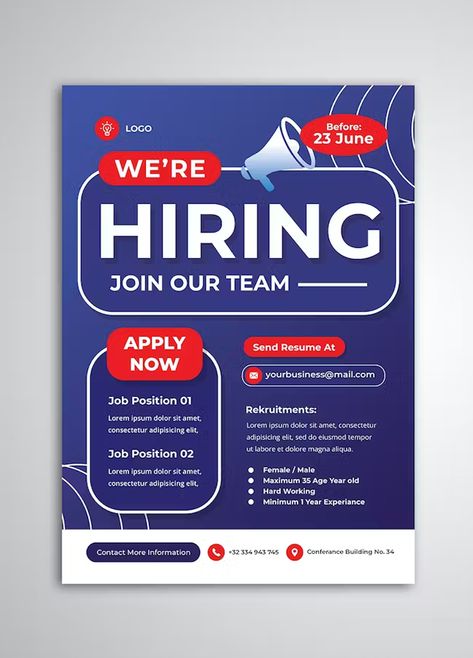 Hiring Flyer Template PSD Hiring Flyer, Hiring Poster, Creative Flyer Design, Flyer And Poster Design, Creative Flyers, We Are Hiring, Flyer Design Templates, We're Hiring, Business Promotion