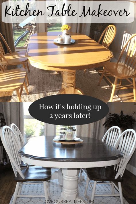 Kitchen Table Makeover // How's it Holding Up 2 Years Later? ⋆ Love Our Real Life Table Redo, Dining Table Makeover, Kitchen Table Makeover, Tuscan Kitchen, Life Kitchen, Table Makeover, Kitchen Tables, Oak Table, Furniture Redo