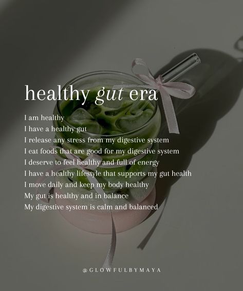 healthy gut affirmations • affirmations for a healthy gut and to heal your body #healing #selflove #selfcare #lawofassumption #highestvibration • glowfulbymaya Healthy Gut Quotes, Healthy Gut Aesthetic, Gut Health Affirmations, Healthy Body Affirmations, Heal My Gut, Guts Quotes, Heal Gut, Healthy Colon, Body Inflammation