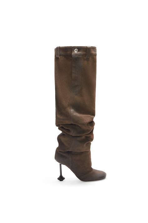 Toy over the knee boot in waxed suede Loewe Boots, Trouser Design, Knee Boot, Ankle Bootie, Over The Knee Boots, Over The Knee, Ankle Booties, Bootie, The Knee