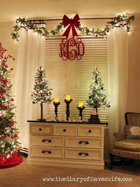 Love the garland on the windows! Monogram Tree, Tree Monogram, Diy Natal, Christmas Apartment, 12 December, Christmas Bedroom, Christmas Memory, Noel Christmas, Merry Little Christmas