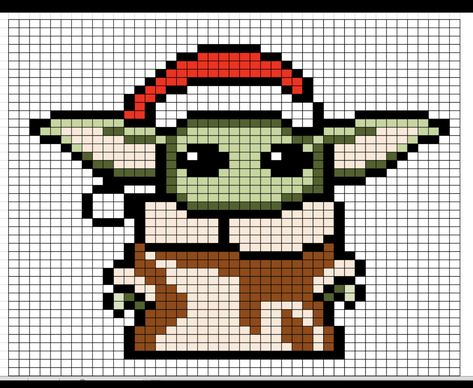 Baby Yoda cross stitch pattern Baby Yoda Pattern, Pixel Art Noel, Christmas Baby Yoda, Christmas Perler Beads, Star Wars Christmas, Disney Cross Stitch, Pixel Art Pattern, Perler Patterns, Cross Stitch Patterns Christmas