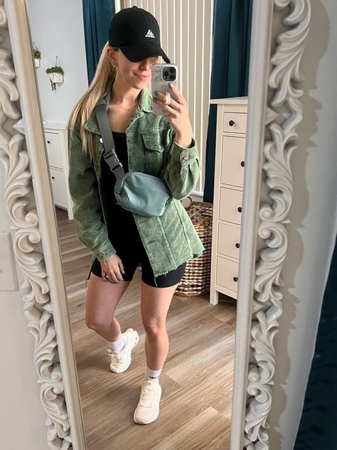 Green Biker Shorts Outfit, Cloudnova Outfit, Green High Waist Biker Shorts Athleisure, Breathable Green Biker Shorts For Athleisure, Green Athleisure Biker Shorts For Spring, Green Biker Shorts For Spring, Green Compressive Biker Shorts For Summer, Shacket Outfit, Biker Shorts Outfit