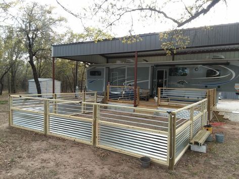 Camper Privacy Fence, Rv Camp Ground Ideas, Rv Fence Ideas, Rv Yard Ideas Outdoor Living, Rv Porches And Decks Diy, Rv Airbnb, Rv Camper Living, Rv Dog Fence, Trailer Patio