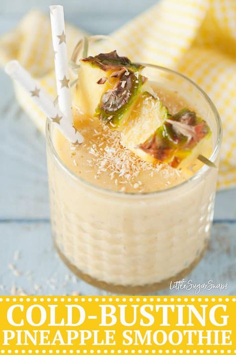 Packed full of goodness with tropical flavours mixed in. This pineapple smoothie will help send cold germs packing. #coldbustingsmoothie #coldbustersmoothie #pineapplesmoothieforsorethroats #smoothiesforcolds #pineapplesmoothie Healthy Breakfast Smoothies, Pineapple Smoothie, Smoothie Shakes, Breakfast Smoothies, Smoothie Drinks, Detox Smoothie, Smoothie Recipes Healthy, Fruit Smoothies, Eating Habits