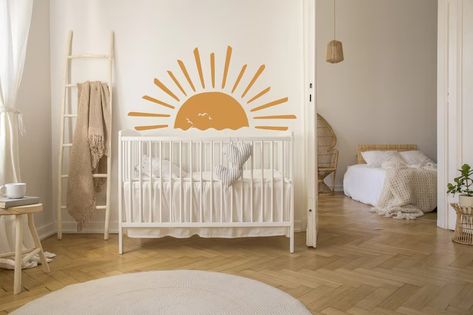 Boho Sun Wall Decal Sunset by the Sea, Half Sun Wall Sticker, Large Sunrise Decal, Rising Sun Wall Decor, Bedroom and Nursery Sun Wall Decor - Etsy UK Half Sun Over Crib, Sun And Cloud Nursery, Sun Nursery Theme, Sun Decal, Half Sun, Sun Wall Decor, Room Photo, Boho Sun, Living Room Photos