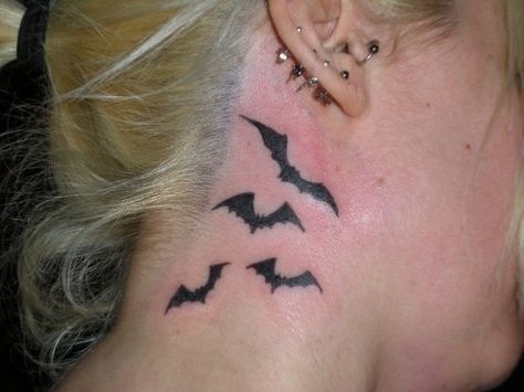 Bats Neck Tattoo, Bat Wing Behind Ear Tattoo, Bats On Neck Tattoo, Bat Tattoo Men, Bats Tattoo Neck, Bat Tattoo On Neck, Bat Tattoo Neck, Bats Tattoo Behind Ear, Bat Tattoo Behind Ear