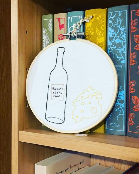 Wine Bottle Embroidery, Embroidery Wine Bottle, Back Stitch, Embroidery Hoop, Sticker Design, Hand Embroidery, Fiber Art, Wine Bottle, Doodles